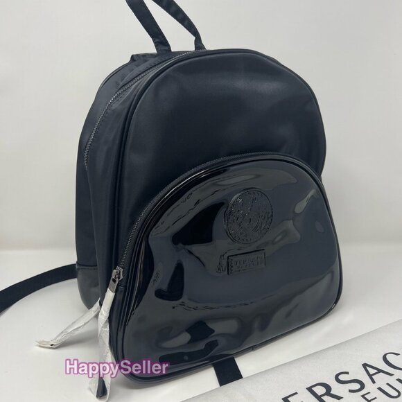 Versace Backpack Adjustable Straps Logo Medusa NEW Zippered Black Faux Leather main image 8